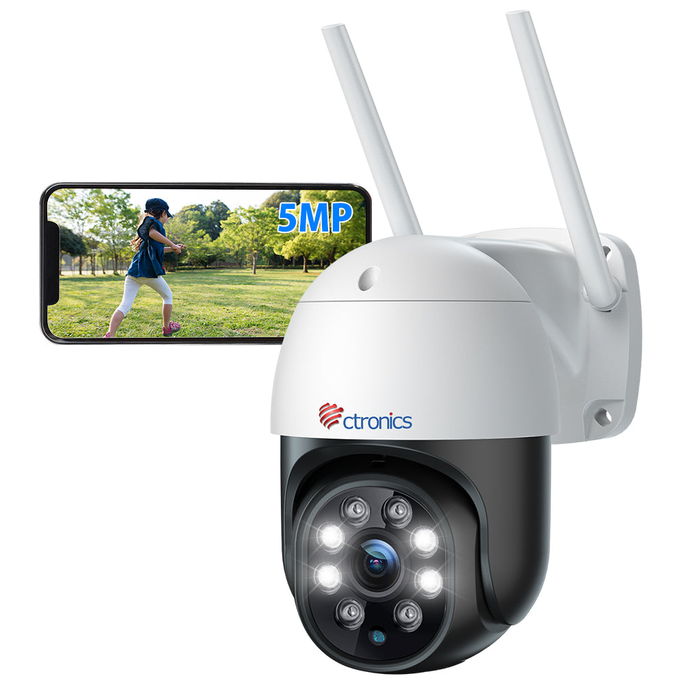Ctronics Telecamera WiFi Esterno 4K Con Rilevamento AI E Sirena – Visione Notturna A Colori, IP66, Doppia Banda 2.4/5GHz, Allarme E Audio Bidirezionale