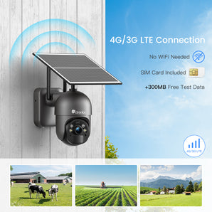 3G/4G LTE Telecamera SIM Esterno con Pannello Solare, Ctronics 355°/95° PTZ Videocamera Sorveglianza Senza Fili
