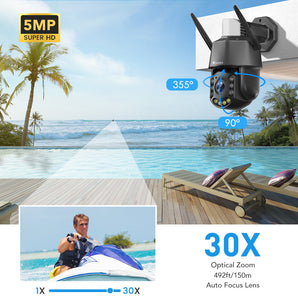 5MP 30X Optical Zoom Telecamera Wifi da Esterno con Crociera e Tracciamento Automatico 150m Visione Notturna