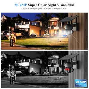 2K 4MP PTZ Telecamera Wi-fi Esterno con Pannello Solare con Faretto Visione Notturna Rilevamento PIR