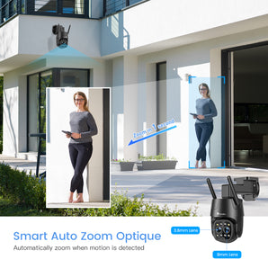 Ctronics 2K 4MP Telecamera Wi-Fi 2,4/5GHz Esterno a Doppio Lente, IP Videocamera Sorveglianza Tracciamento Auto dello Zoom