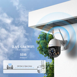Ctronics 5MP Telecamera Wi-Fi Esterno, 2,4Ghz/5Ghz WiFi 360° Gradi PTZ Videocamera Sorveglianza Esterno